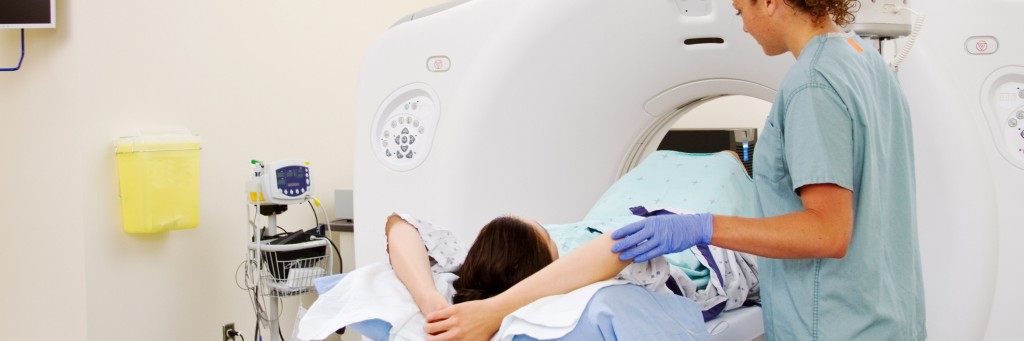 Patient undergoing CT scan procedure.